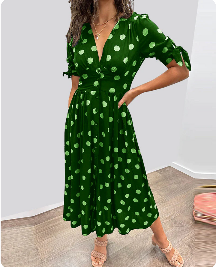 Monique|Élégante robe à pois